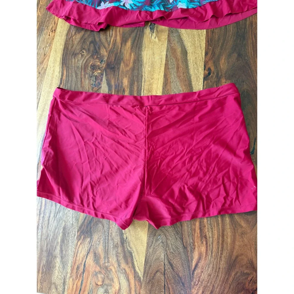 Womens Magenta Tropical Palm Print Tankini Set Boy Shorts Swimsuit Plus Size 5XL